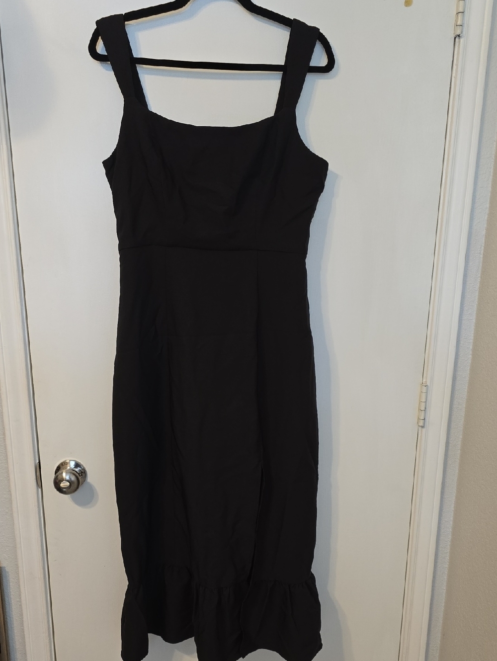 Laundry By Shelli Segal Black Square-Neck Ruffle-Hem Midi Dress